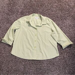 Foxcroft Button-Up Top Women’s 22W Shaped Green Gingham Wrinkle Free Spring